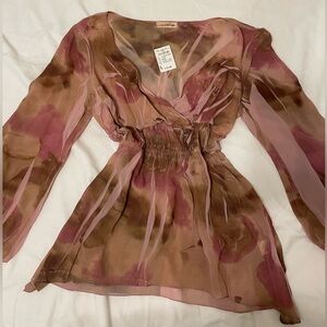 NWT Charlotte Russe Pink and Brown Sheer Blouse